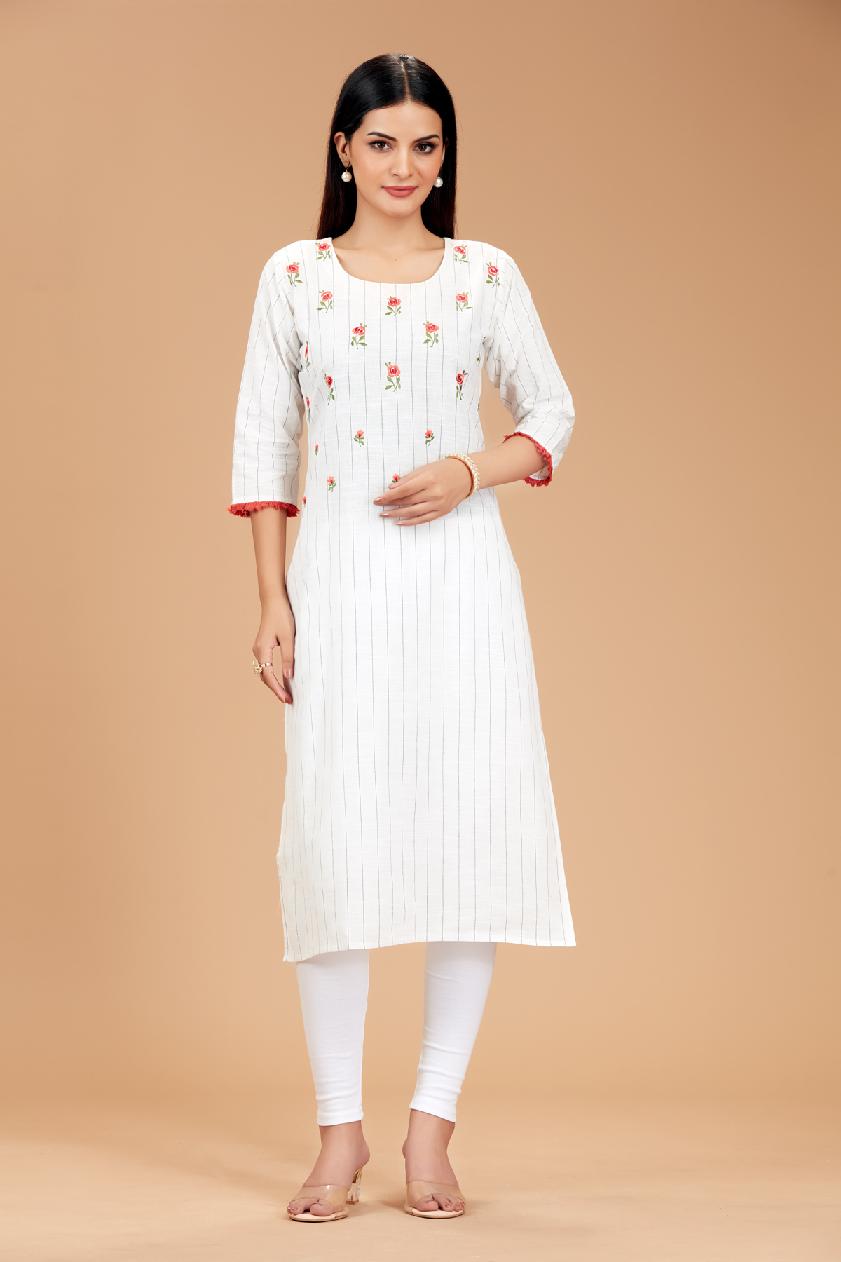 White Printed Straight Kurti